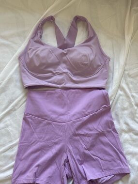 Women's Lavender Sports Bra & with High-Waist Bike Shorts Set